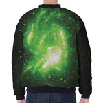 Green Sparkle Galaxy Print Zip Sleeve Bomber Jacket