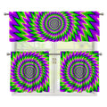 Green Spiral Moving Optical Illusion 3 Piece Kitchen Curtains