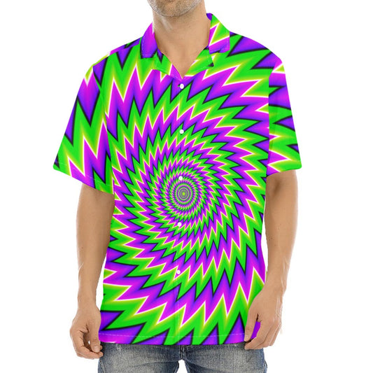 Green Spiral Moving Optical Illusion Aloha Shirt