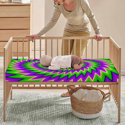 Green Spiral Moving Optical Illusion Baby Crib Sheet