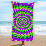 Green Spiral Moving Optical Illusion Beach Towel