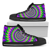 Green Spiral Moving Optical Illusion Black High Top Sneakers