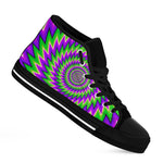 Green Spiral Moving Optical Illusion Black High Top Sneakers