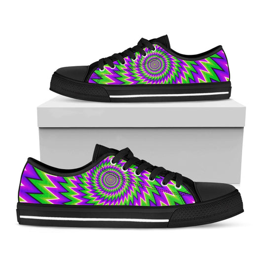 Green Spiral Moving Optical Illusion Black Low Top Sneakers