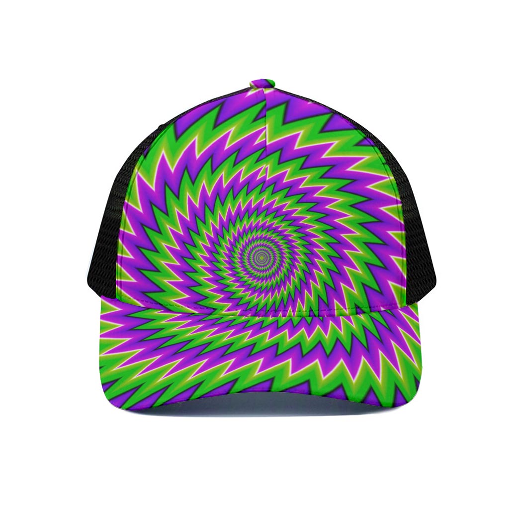 Green Spiral Moving Optical Illusion Black Mesh Trucker Cap