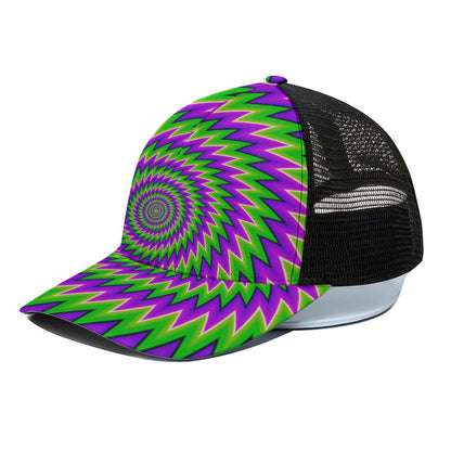 Green Spiral Moving Optical Illusion Black Mesh Trucker Cap