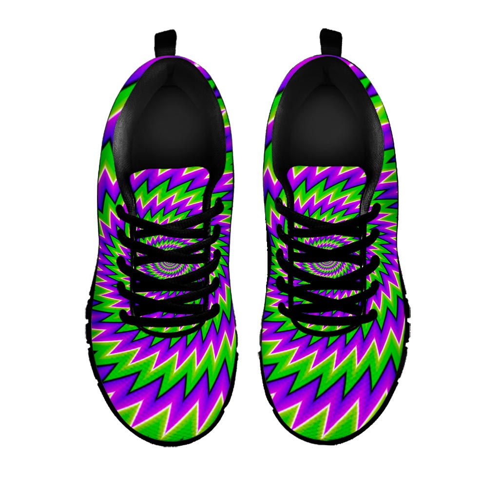 Green Spiral Moving Optical Illusion Black Running Shoes
