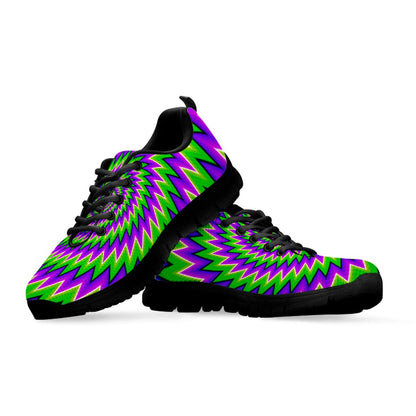 Green Spiral Moving Optical Illusion Black Running Shoes
