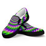 Green Spiral Moving Optical Illusion Black Slip On Sneakers