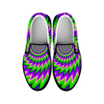 Green Spiral Moving Optical Illusion Black Slip On Sneakers