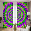Green Spiral Moving Optical Illusion Dimout Pencil Pleat Curtains