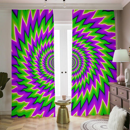 Green Spiral Moving Optical Illusion Blackout Pencil Pleat Curtains