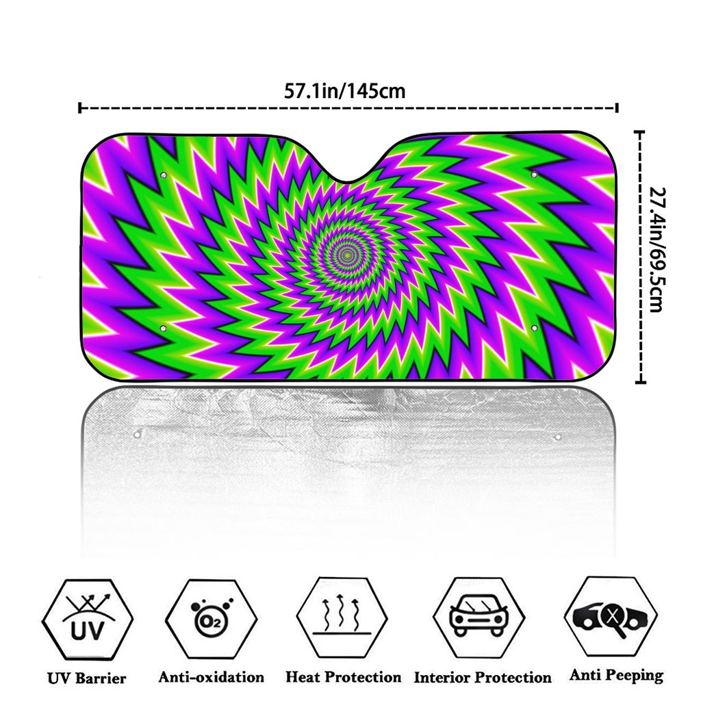 Green Spiral Moving Optical Illusion Car Windshield Sun Shade