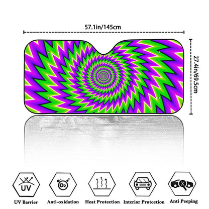 Green Spiral Moving Optical Illusion Car Windshield Sun Shade