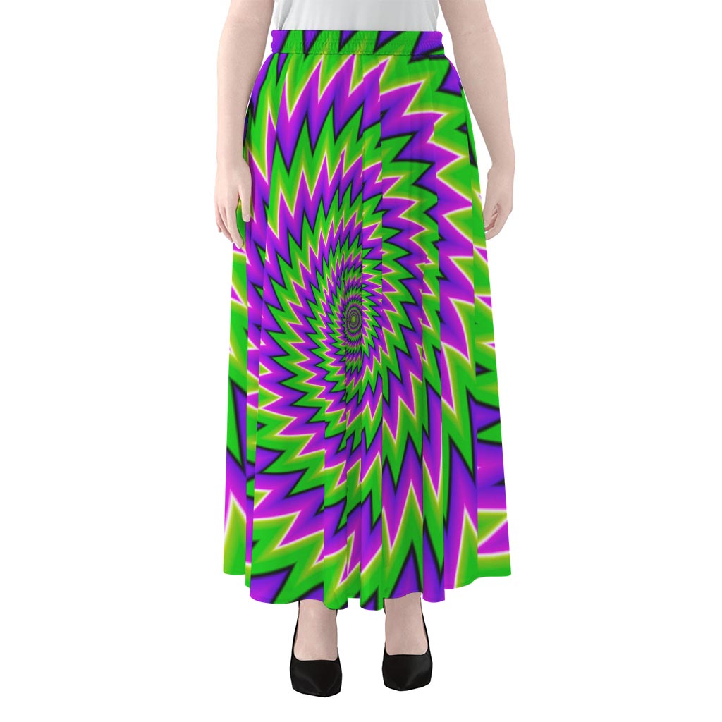 Green Spiral Moving Optical Illusion Chiffon Maxi Skirt