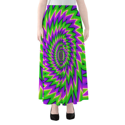 Green Spiral Moving Optical Illusion Chiffon Maxi Skirt