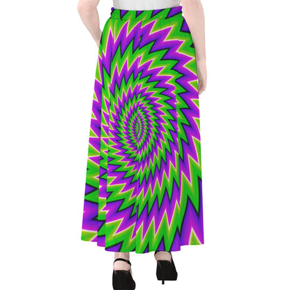 Green Spiral Moving Optical Illusion Chiffon Maxi Skirt