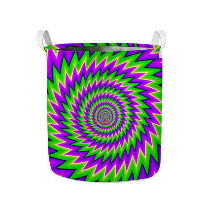 Green Spiral Moving Optical Illusion Collapsible Laundry Basket