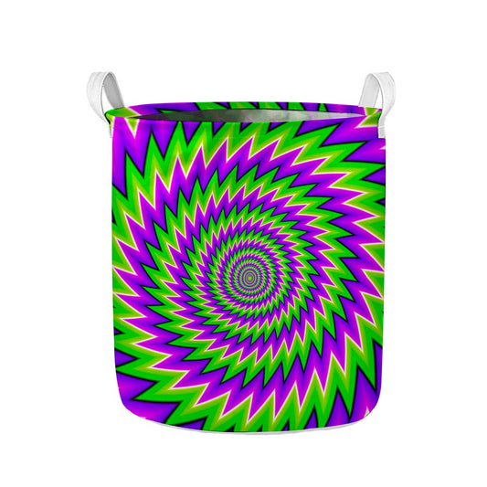 Green Spiral Moving Optical Illusion Collapsible Laundry Basket