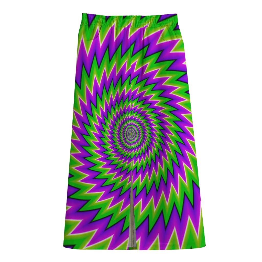 Green Spiral Moving Optical Illusion Cotton Front Slit Maxi Skirt