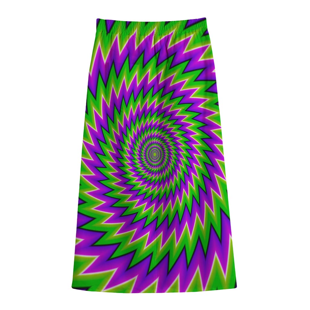 Green Spiral Moving Optical Illusion Cotton Front Slit Maxi Skirt