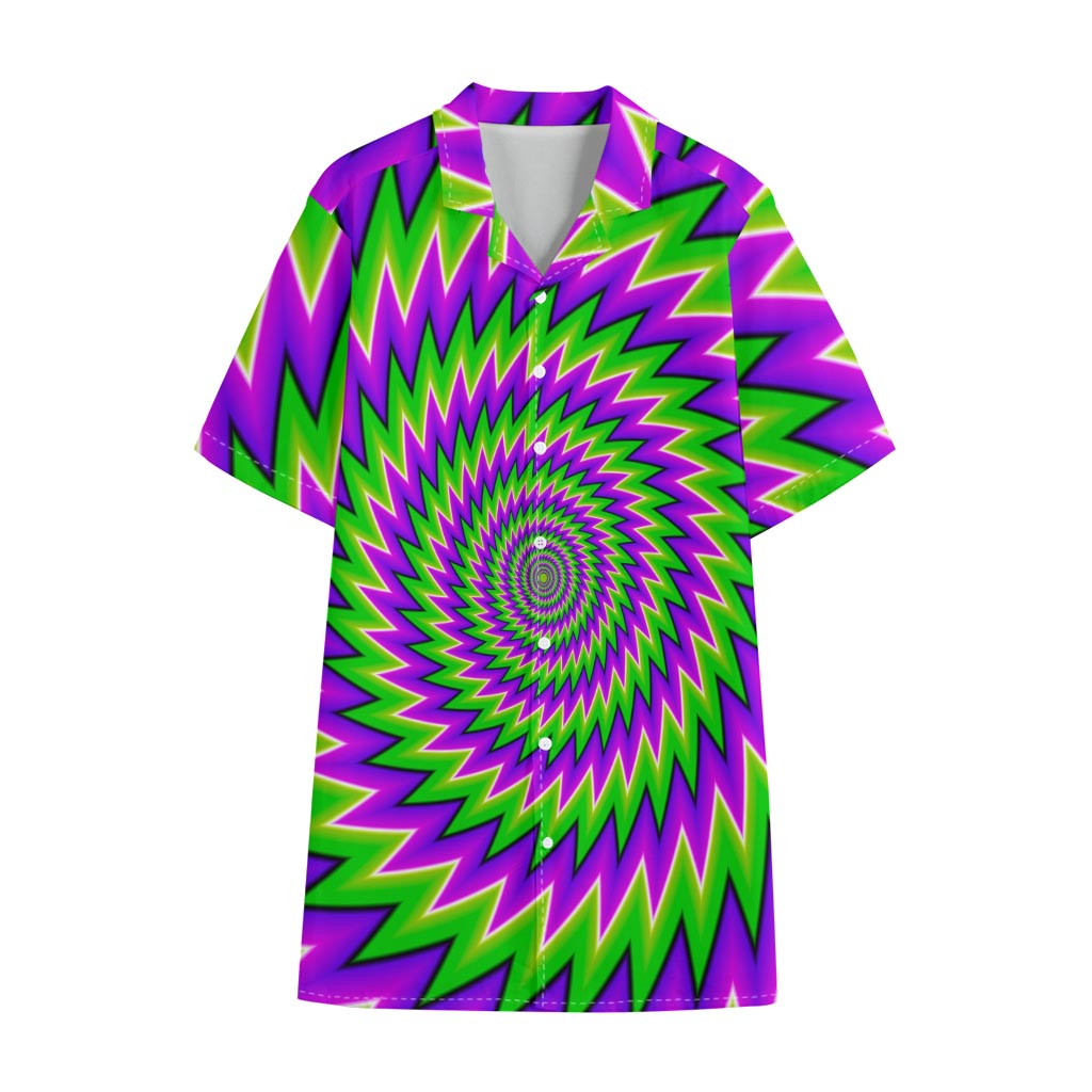 Green Spiral Moving Optical Illusion Cotton Hawaiian Shirt