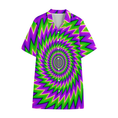 Green Spiral Moving Optical Illusion Cotton Hawaiian Shirt