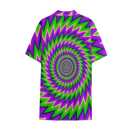 Green Spiral Moving Optical Illusion Cotton Hawaiian Shirt