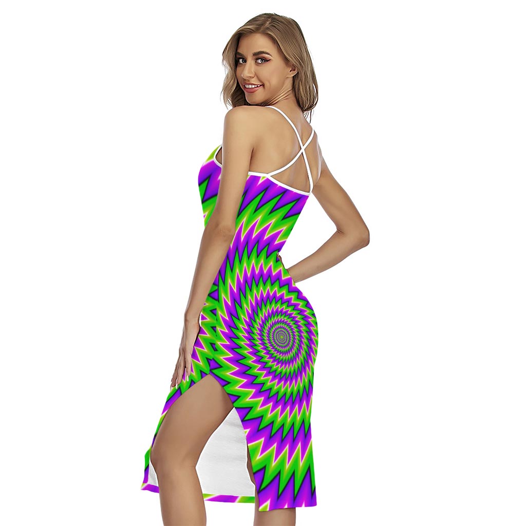 Green Spiral Moving Optical Illusion Cross Back Cami Dress