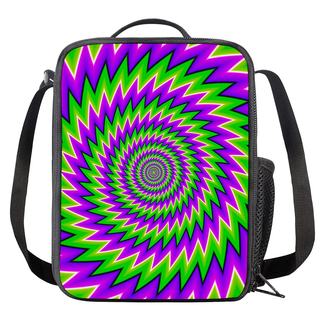 Green Spiral Moving Optical Illusion Crossbody Lunch Bag