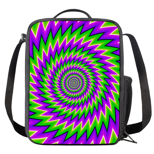 Green Spiral Moving Optical Illusion Crossbody Lunch Bag