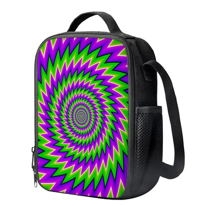 Green Spiral Moving Optical Illusion Crossbody Lunch Bag