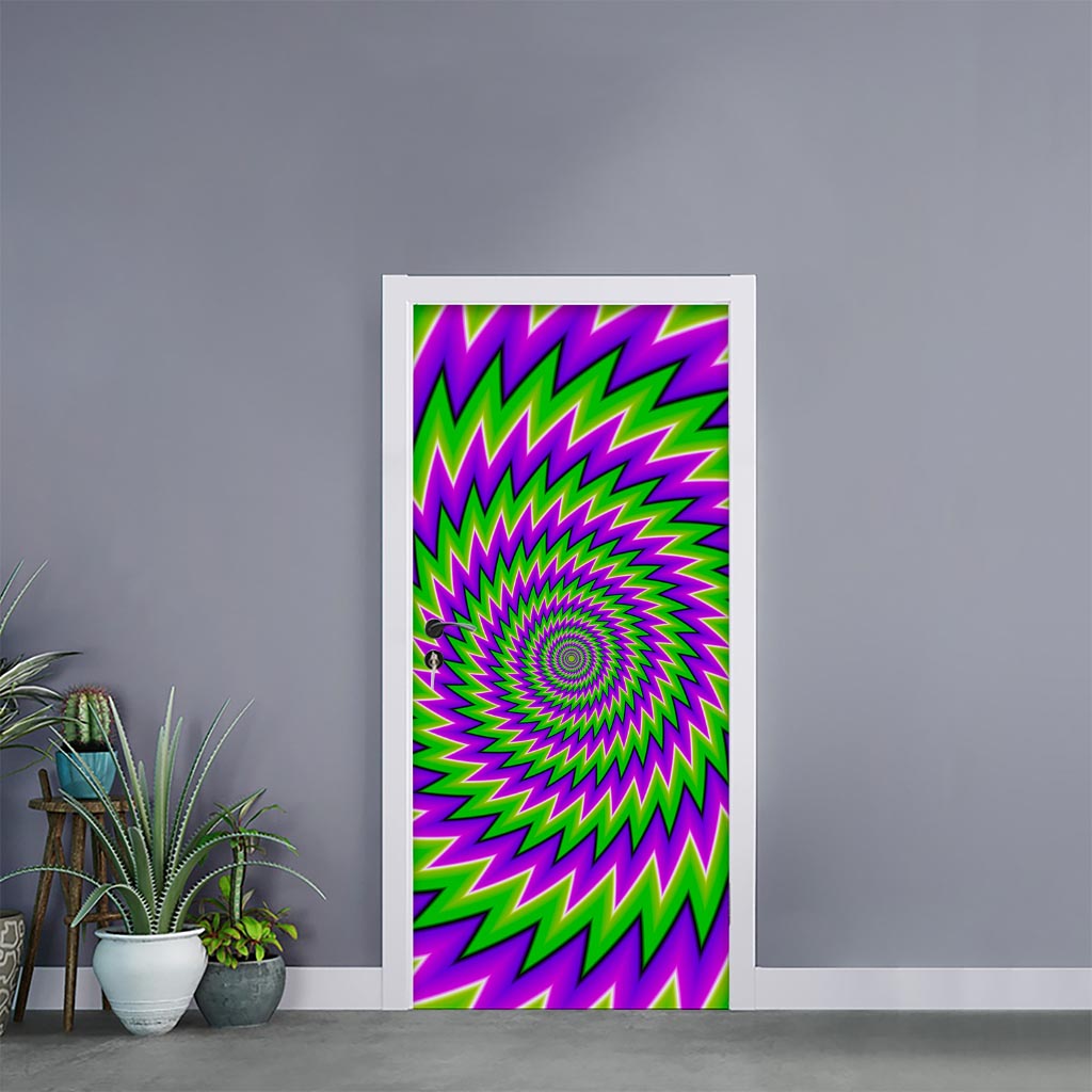 Green Spiral Moving Optical Illusion Door Sticker