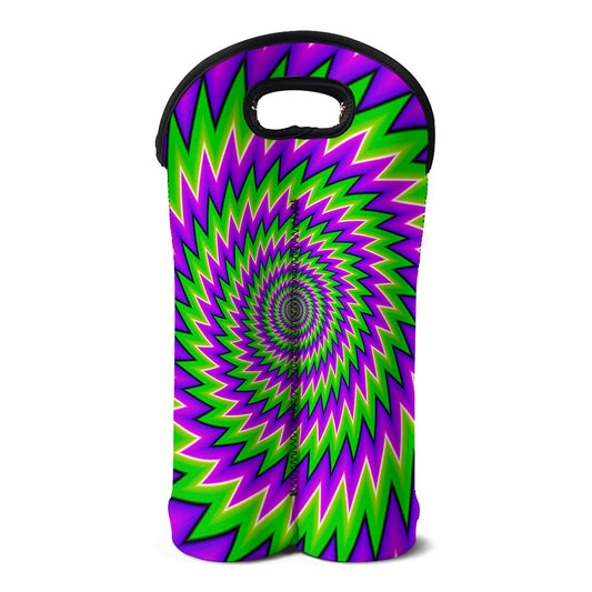 Green Spiral Moving Optical Illusion Double Neoprene Wine Tote
