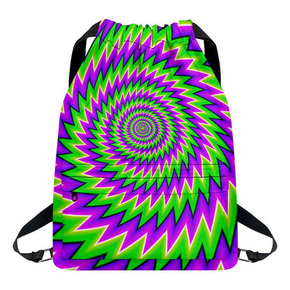Green Spiral Moving Optical Illusion Drawstring Backpack