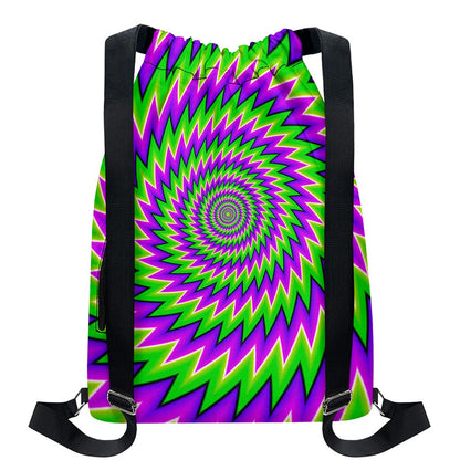 Green Spiral Moving Optical Illusion Drawstring Backpack
