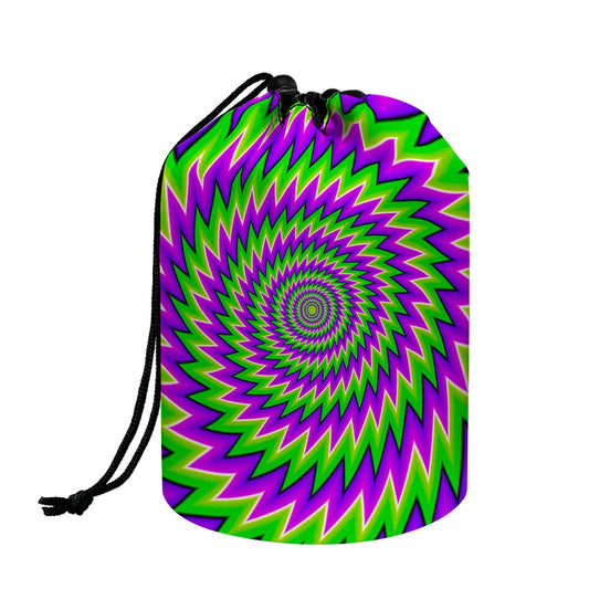 Green Spiral Moving Optical Illusion Drawstring Makeup Bag