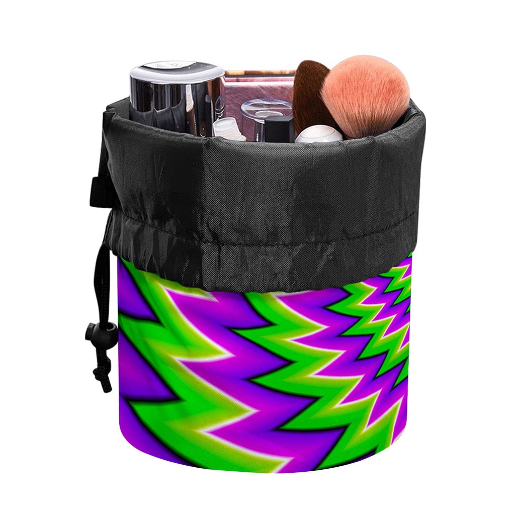 Green Spiral Moving Optical Illusion Drawstring Makeup Bag