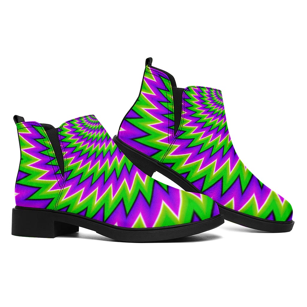 Green Spiral Moving Optical Illusion Flat Ankle Boots