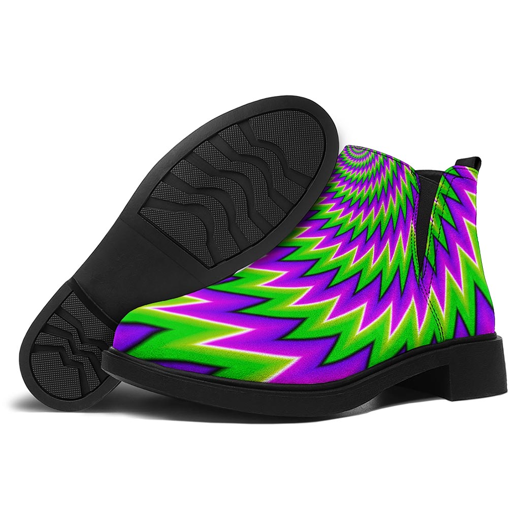 Green Spiral Moving Optical Illusion Flat Ankle Boots