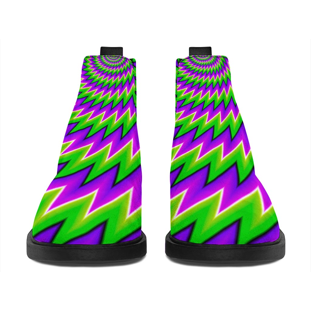 Green Spiral Moving Optical Illusion Flat Ankle Boots