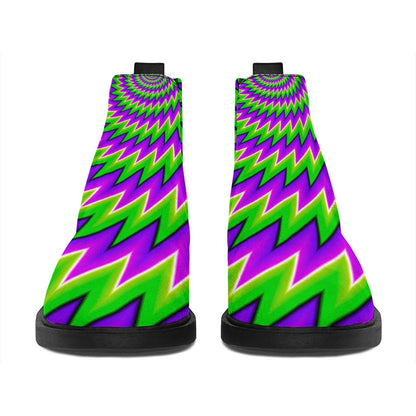 Green Spiral Moving Optical Illusion Flat Ankle Boots