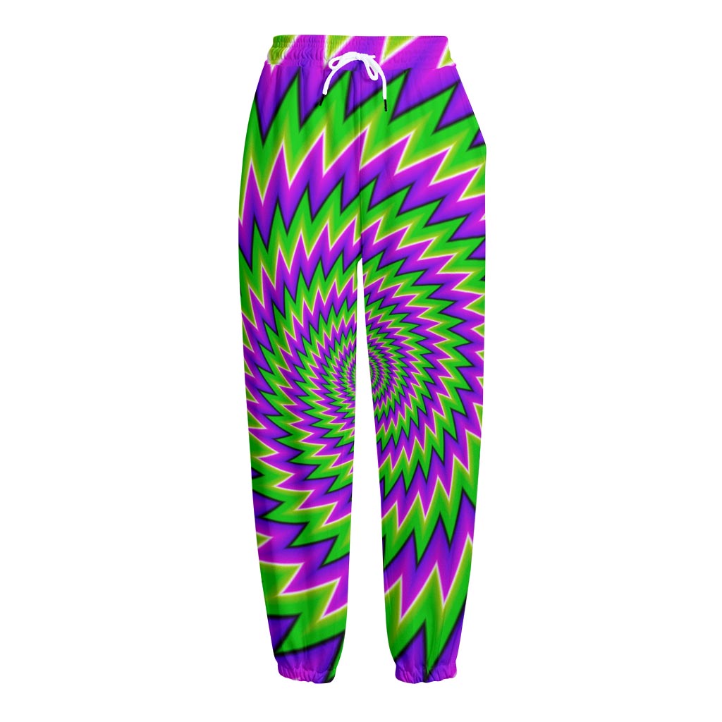 Green Spiral Moving Optical Illusion Fleece Lined Knit Pants