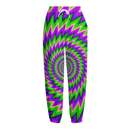 Green Spiral Moving Optical Illusion Fleece Lined Knit Pants