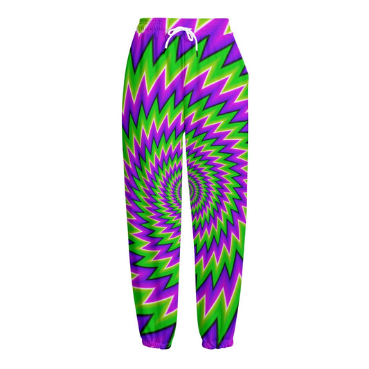 Green Spiral Moving Optical Illusion Fleece Lined Knit Pants