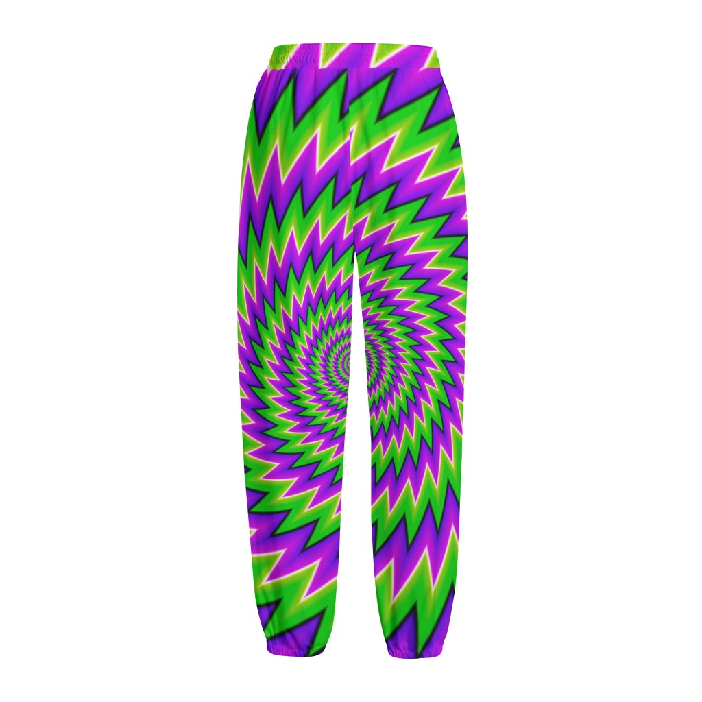 Green Spiral Moving Optical Illusion Fleece Lined Knit Pants