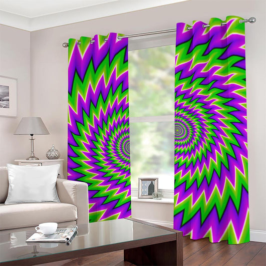 Green Spiral Moving Optical Illusion Grommet Curtains