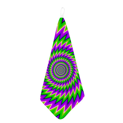 Green Spiral Moving Optical Illusion Hand Towel