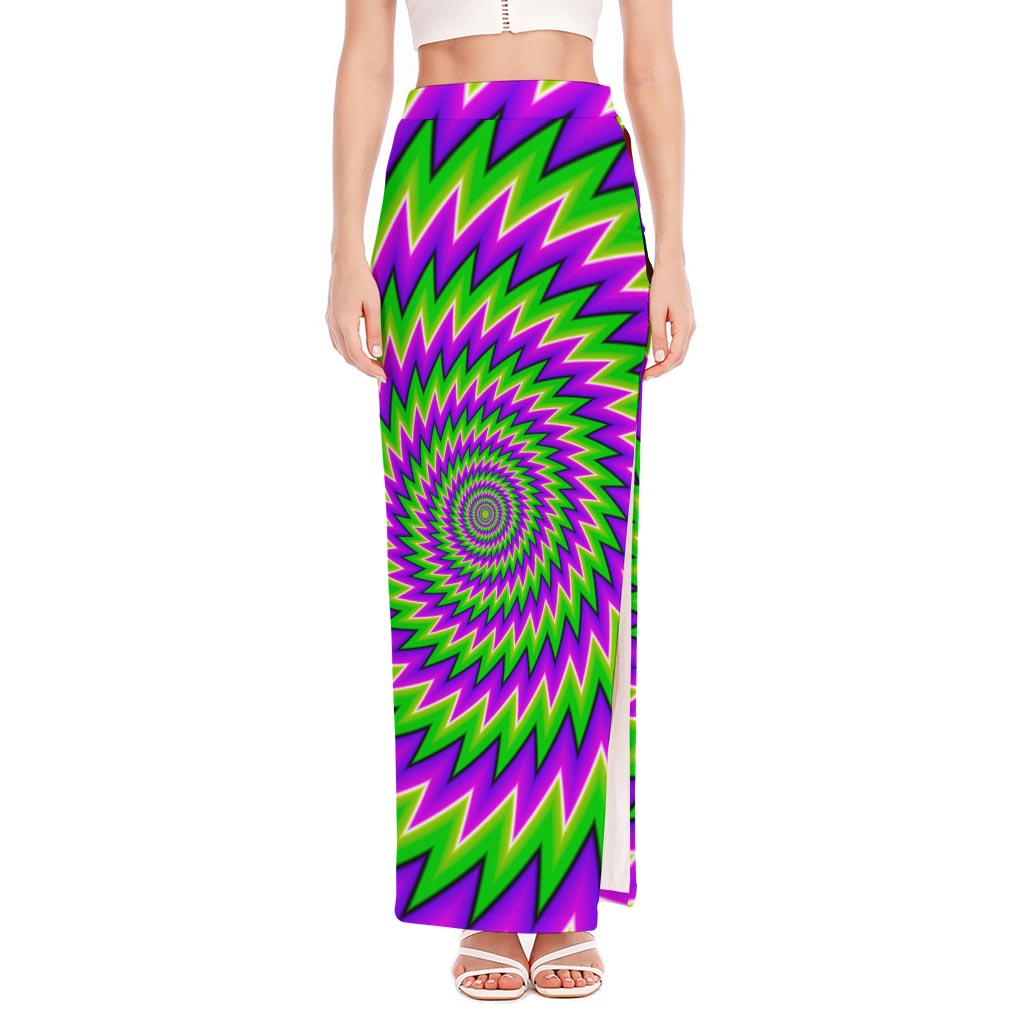 Green Spiral Moving Optical Illusion High Slit Maxi Skirt
