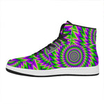 Green Spiral Moving Optical Illusion High Top Leather Sneakers